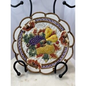 Fitz and Floyd Omnibus 1995 Plate Harvest Fruit Weave  Scalloped Edges 9 1/2"